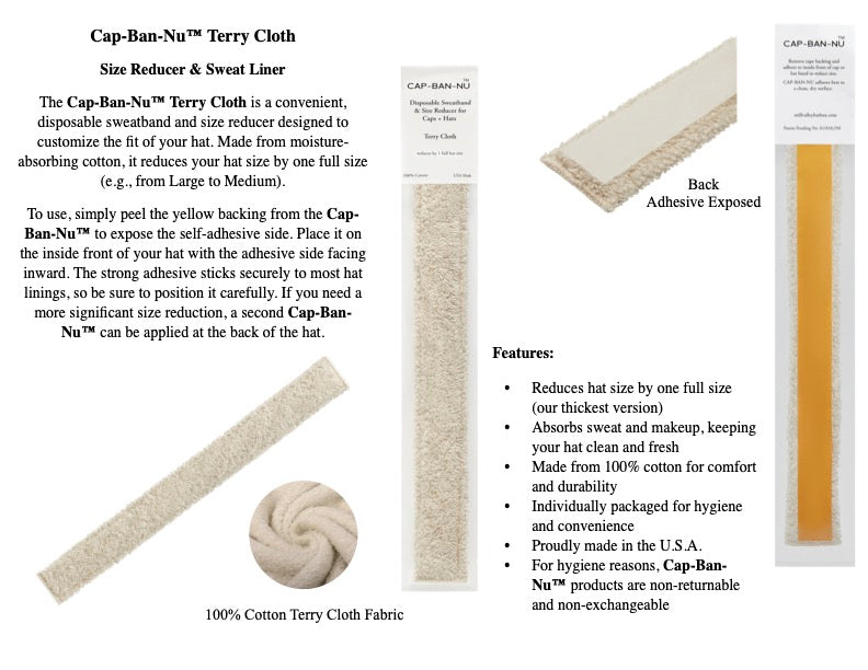 Cap-Ban-Nu™  Terry Cloth Hat Size Reducer